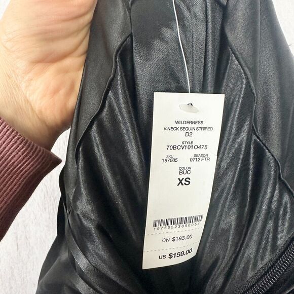 Bebe Wilderness Sequin Striped Mini Dress Size XS NEW V-Neck Bodycon Party - Picture 7 of 8